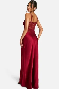 Cami Dresses*boohoo Lace Detail Satin Maxi Dress burgundy