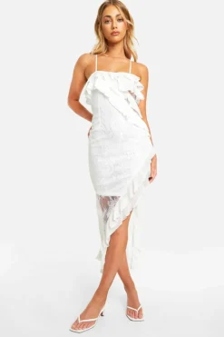 Cami Dresses|Dresses*boohoo Lace Frill Asymmetric Midaxi Dress white