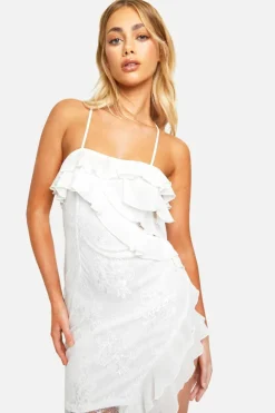 Cami Dresses|Dresses*boohoo Lace Frill Asymmetric Midaxi Dress white