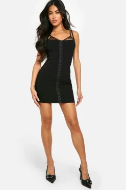 Bodycon Dresses*boohoo LACE INSERT BENGALINE MINI DRESS black