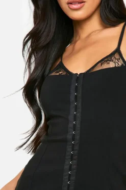 Bodycon Dresses*boohoo LACE INSERT BENGALINE MINI DRESS black