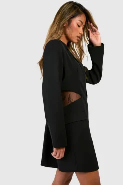 Blazer Dresses*boohoo Lace Insert Blazer Dress black