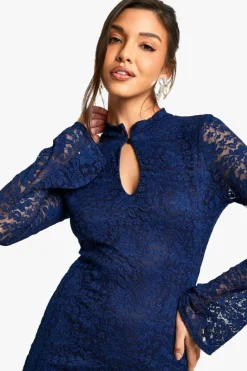 Bodycon Dresses*boohoo Lace Keyhole Flare Sleeve Mini Dress navy