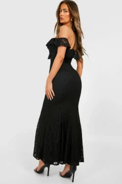 Maxi Dresses*boohoo Lace Ruffle Bandeau Maxi Dress black