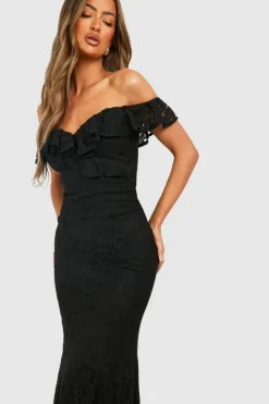 Maxi Dresses*boohoo Lace Ruffle Bandeau Maxi Dress black