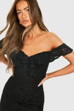Maxi Dresses*boohoo Lace Ruffle Bandeau Maxi Dress black