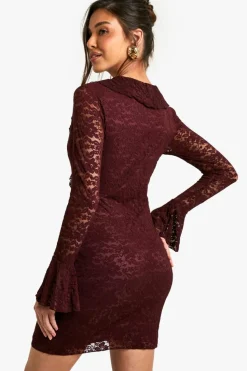 Mini Dresses*boohoo Lace Ruffle Flare Sleeve Mini Dress plum