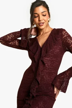 Mini Dresses*boohoo Lace Ruffle Flare Sleeve Mini Dress plum