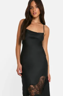 Cami Dresses*boohoo Lace Satin Tie Back Maxi Dress black