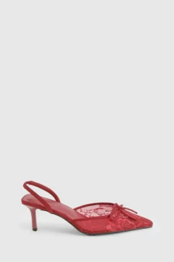 Heels*boohoo Lace Slingback Courts burgundy