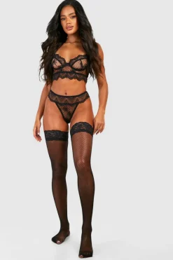 Tights & Socks|Tights & Socks*boohoo Lace Top Fishnet Hold Ups black