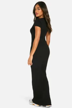Bodycon Dresses*boohoo Lace Trim Rib Maxi Dress black