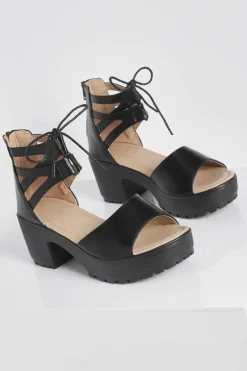 Flats|Sandals*boohoo Lace Up 2 Part Cleated Sandals black