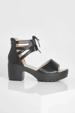 Flats|Sandals*boohoo Lace Up 2 Part Cleated Sandals black