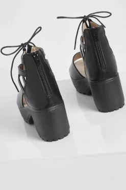 Flats|Sandals*boohoo Lace Up 2 Part Cleated Sandals black