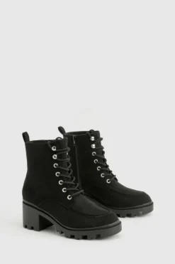 Biker Boots|Heeled Boots*boohoo Lace Up Heel Hiker Boot black
