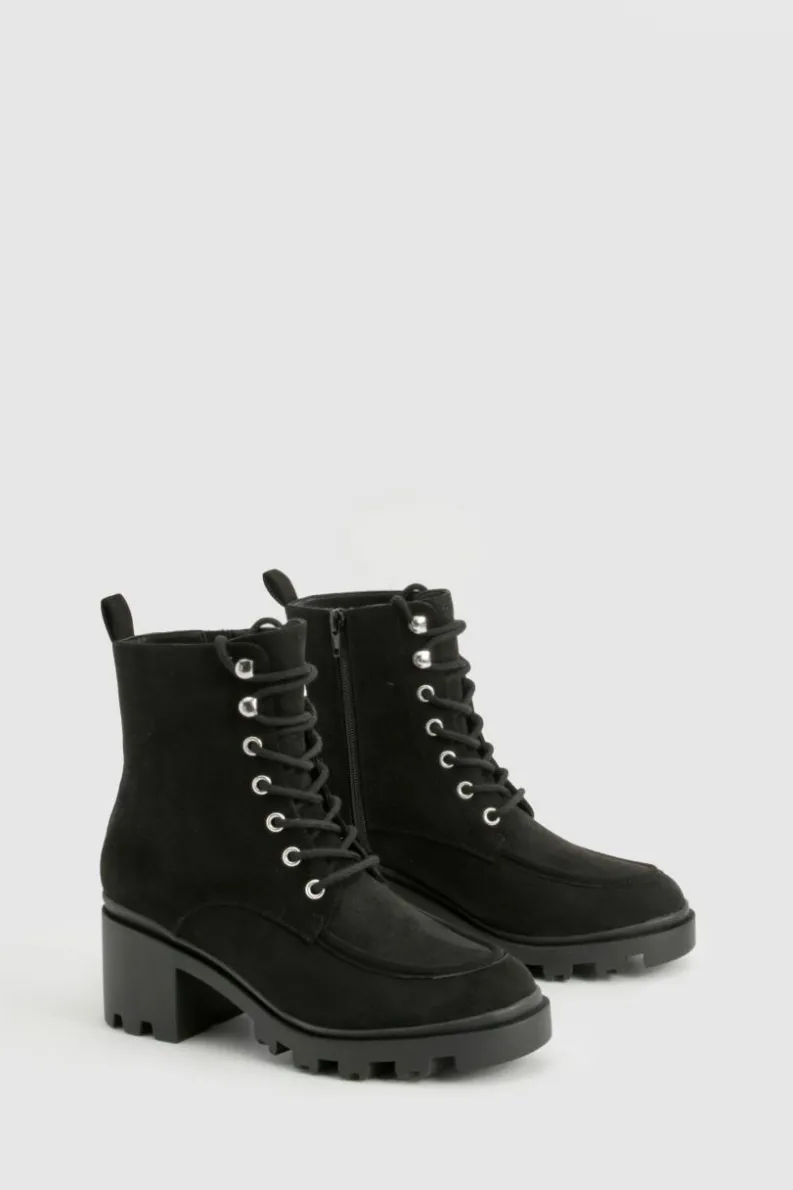 Biker Boots|Heeled Boots*boohoo Lace Up Heel Hiker Boot black