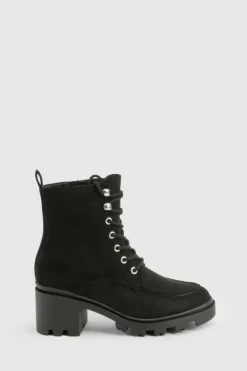 Biker Boots|Heeled Boots*boohoo Lace Up Heel Hiker Boot black