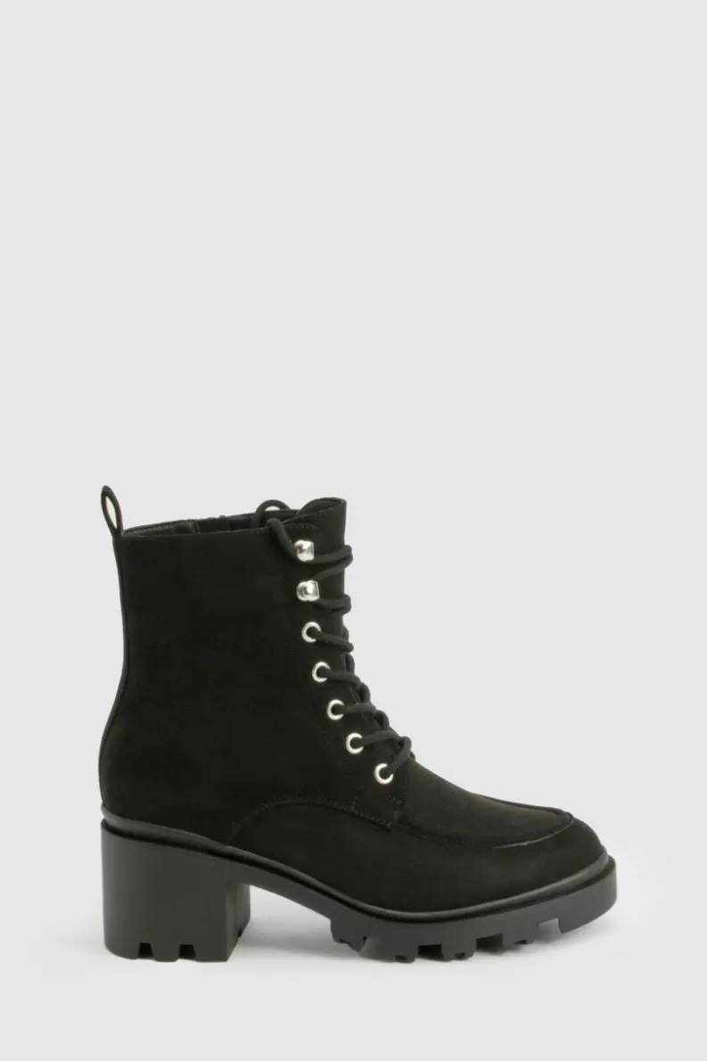 Biker Boots|Heeled Boots*boohoo Lace Up Heel Hiker Boot black