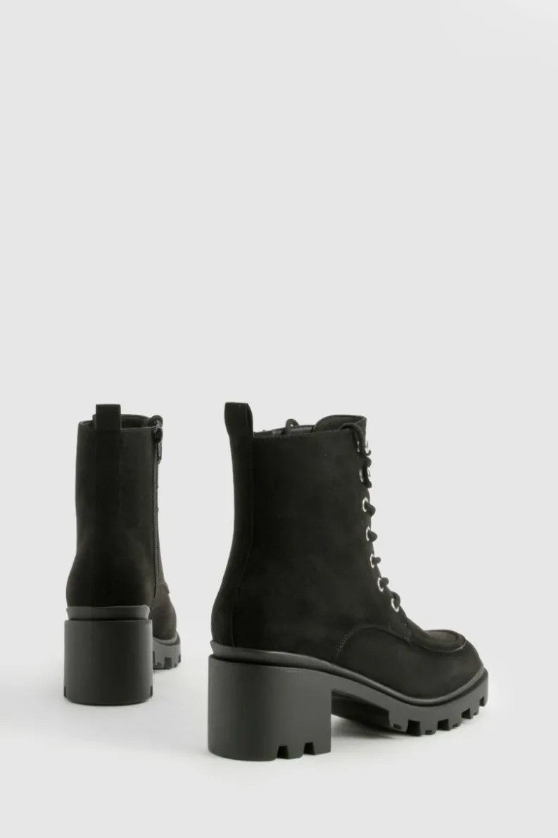 Biker Boots|Heeled Boots*boohoo Lace Up Heel Hiker Boot black