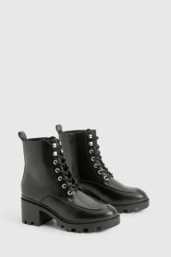 Biker Boots|Heeled Boots*boohoo Lace Up Heel Hiker Boot black