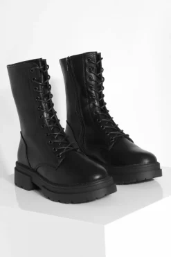 Biker Boots|All Boots*boohoo Lace Up Hiker Boots black