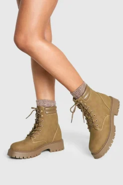 Biker Boots*boohoo Lace Up Hiker Boots taupe