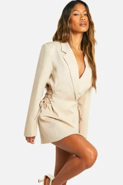 Blazer Dresses|Mini Dresses*boohoo Lace Up Side Blazer Dress taupe