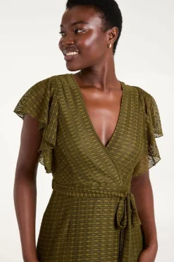 Wrap Dresses*Blue Vanilla Lace Wrap Midi Dress Khaki