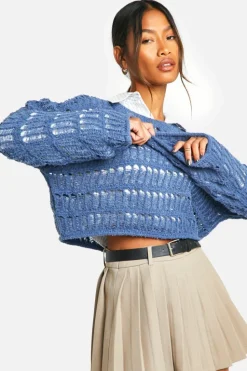 Jumpers|Jumpers & Cardigans*boohoo Ladder Crochet Crop Jumper blue