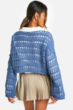 Jumpers|Jumpers & Cardigans*boohoo Ladder Crochet Crop Jumper blue