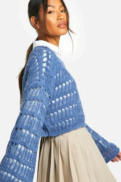 Jumpers|Jumpers & Cardigans*boohoo Ladder Crochet Crop Jumper blue