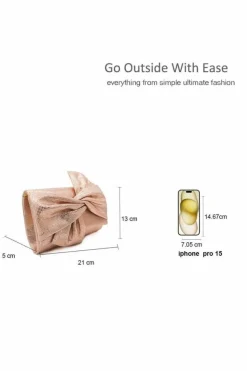 Clutch Bags*Kitise Large Bow Shiny Evening Clutch Bag With Chain Strap Rose Gold