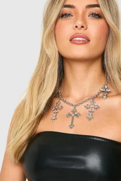 Necklaces*boohoo Large Cross Statement Necklace silver