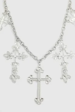 Necklaces*boohoo Large Cross Statement Necklace silver