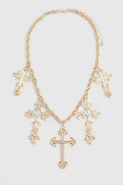 Necklaces*boohoo Large Cross Statement Necklace gold