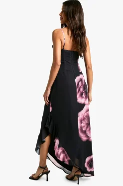 Maxi Dresses|Dresses*boohoo Large Floral Chiffon Corset Maxi Dress black