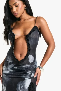 Cami Dresses|Maxi Dresses*boohoo Large Floral Cut Out Extreme Ruffle Maxi multi