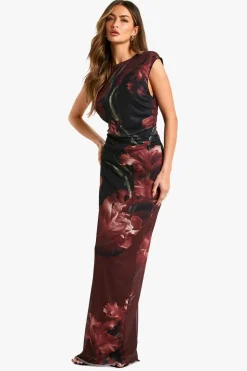Maxi Dresses|Dresses*boohoo Large Floral Printed Mesh Maxi Dress black