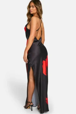 Cami Dresses*boohoo Large Floral Satin Maxi Dress black