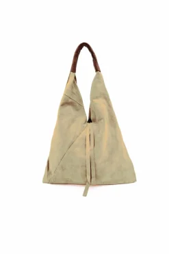 Handbags|Tote Bags*Kitise Large Genuine Italian Tie Closure V Suede Slouch Tote With Purse Beige