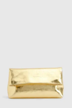 Handbags|Clutch Bags*boohoo Large Metallic Fold Over Clutch Bag gold