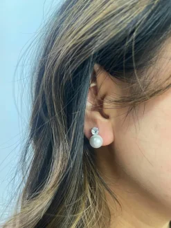 Earrings*SVNX Large Pearl Diamante Earrings in Silver