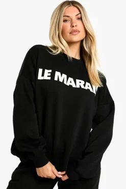 Sweatshirts|Hoodies & Sweatshirts*boohoo Le Marais Slogan Crew Neck Oversized Sweatshirt black