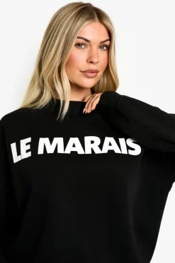 Sweatshirts|Hoodies & Sweatshirts*boohoo Le Marais Slogan Crew Neck Oversized Sweatshirt black