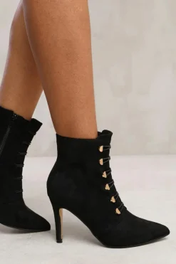 Heeled Boots|All Boots*Where's That From Leane' Pointed Toe Mid Heel Ankle Boots With Gold Buttons Black