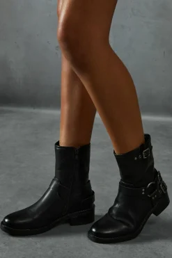 Ankle Boots*MissPap Leather Look Ankle Biker Boots black
