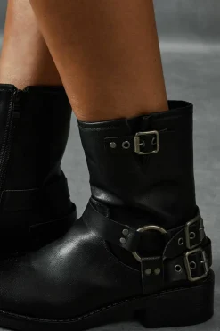 Ankle Boots*MissPap Leather Look Ankle Biker Boots black