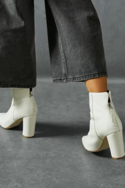 Heeled Boots|Ankle Boots*MissPap Leather Look Block Heel Pointed Ankle Boots white