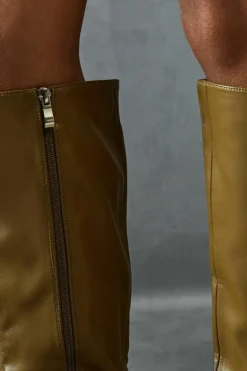 Heeled Boots*MissPap Leather Look Block Heel Pointed Boots olive